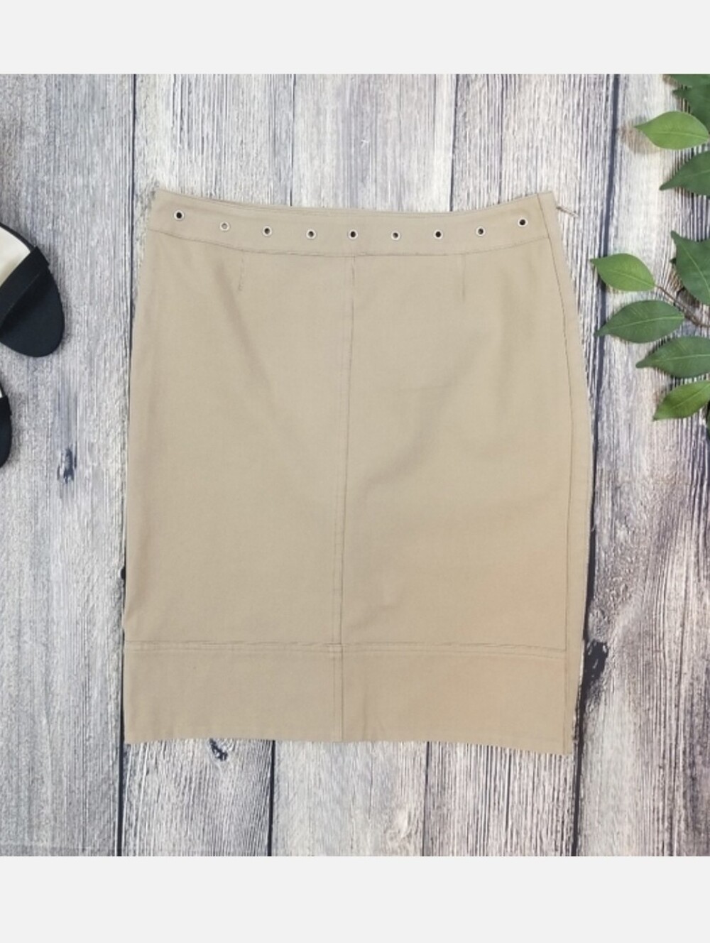 Piazza Sempione Full Side Zip Khaki Mini Skirt